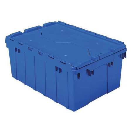 Akro-Mils Blue Attached Lid Container, Plastic, Steel Hinge, 8 gal Volume Capacity 39085BLUE