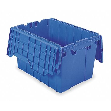 Akro-Mils Blue Attached Lid Container, Plastic, Steel Hinge 39120BLUE