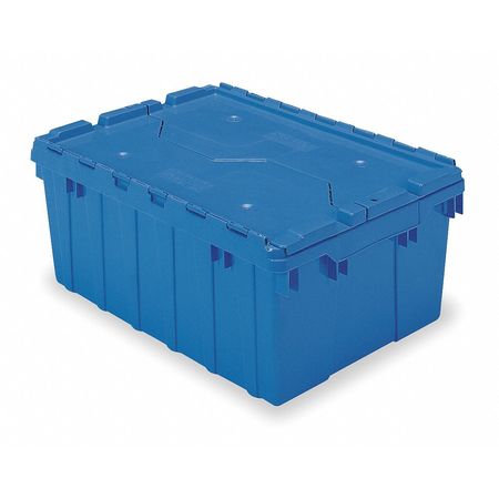 Akro-Mils Blue Attached Lid Container, Plastic, Steel Hinge, 8 gal Volume Capacity 39085BLUE
