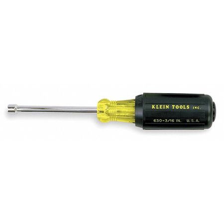 KLEIN TOOLS 3/16-Inch Nut Driver, 3-Inch Hollow Shaft, Cushion Grip 630-3/16