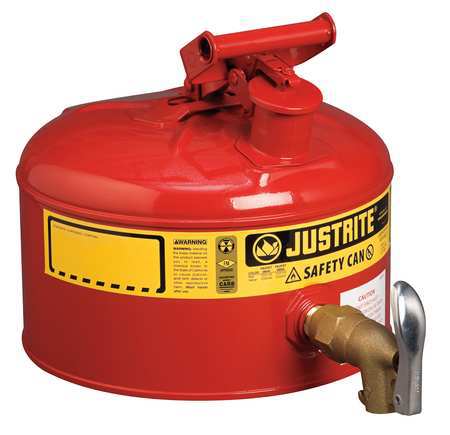 JUSTRITE 2 1/2 gal Red Galvanized Steel Type I Safety Can Flammables 7225150