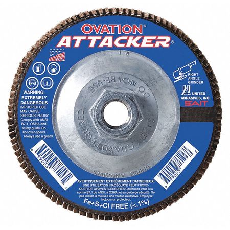 UNITED ABRASIVES/SAIT SAIT 76316 Ovation® Attacker High Density Fiberglass Backed Flap Disc  (Type 27) 4-1/2" x 5/8"-11, 40 Grit 76316