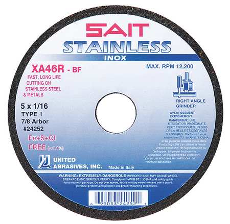 UNITED ABRASIVES/SAIT SAIT 24252 XA46R Contaminant Free Cut-Off Wheels (Type 1/Type 41 Flat)  5" x 1/16" x 7/8", 50-Pack 24252