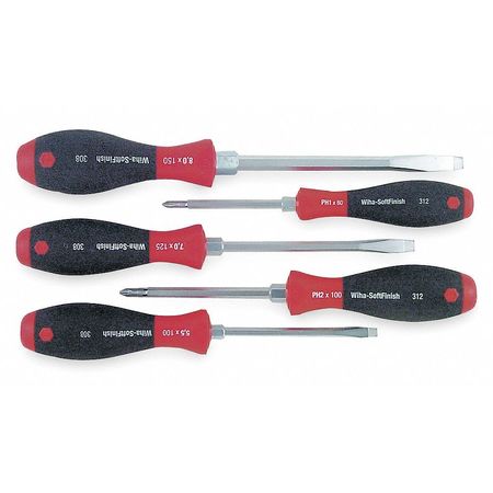 Wiha Screwdriver Set, Slotted/Phillips, 5 Pc 30892