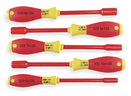WIHA Nut Driver Set, 5 Pieces, Metric, Solid, Ins 32291