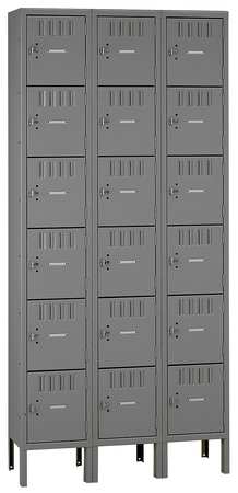 TENNSCO Box Locker, 36 in W, 18 in D, 78 in H, (3) Wide, (18) Openings, Gray BS6-121812-3MG