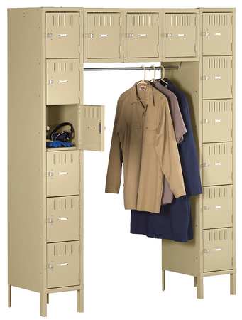 TENNSCO Box Locker Unit with Coat Rod, 60 in W, 18 in D, 78 in H, (5) Wide, (15) Openings, Sand SRS-601878-1SD