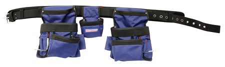 Westward 5Mzl1 Tool Belt, Tool Belt, Blue, Black, 600D Polyester, 13 Pockets