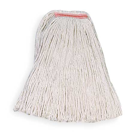 RUBBERMAID COMMERCIAL 1 in String Wet Mop, 32 oz Dry Wt, Slide On Connection, Cut-End, White, Cotton FGF11900WH00