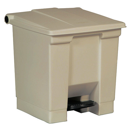RUBBERMAID COMMERCIAL 8 gal Rectangular Trash Can, Beige, 16 1/4 in Dia, Step-On, HDPE Base/Polypropylene Lid FG614300BEIG