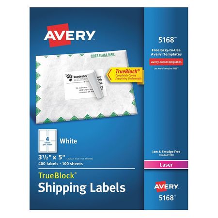 Avery Avery® Shipping Labels with TrueBlock® Technology for Laser Printers 5168, 3-1/2" x 5", 400 Labels 7278205168