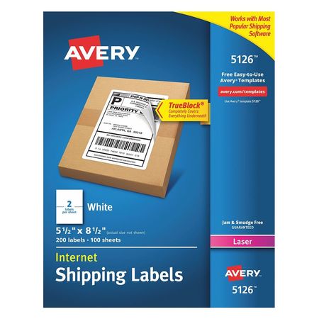 Avery Avery® Internet Shipping Labels with TrueBlock® Technology for Laser Printers 5126, 5-1/2" x 8-1/2", 200 Labels 7278205126