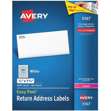 Avery Avery® Easy Peel® Return Address Labels for Laser Printers 5167, 1/2" x 1-3/4", 8,000 Labels 7278205167