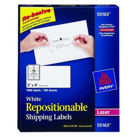 Avery Avery® Repositionable Shipping Labels for Laser Printers 55163, 2" x 4", Box of 1,000 7278255163