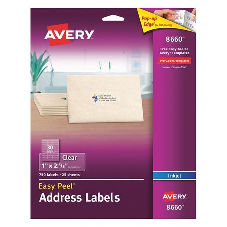 Avery Avery® Clear Easy Peel® Address Labels for Inkjet Printers 8660, 1" x 2-5/8", 750 Labels 727828660