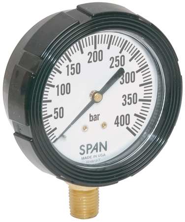 SPAN Pressure Gauge, 0 to 400 Bar, 1/4 in MNPT, Plastic, Black LFS-210-400 BAR-G