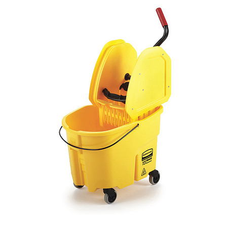 RUBBERMAID COMMERCIAL 8 3/4 gal WaveBrake Down Press Mop Bucket and Wringer, Yellow, Polypropylene FG757788YEL