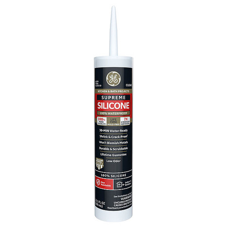 GE Kitchen & Bath Sealant, 10.1 oz, Cartridge, Clear, Silicone Base 2822051