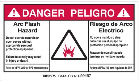 BRADY Arc Flash Protection Label, 3 1/2 in Height, 5 in Width, Polyester, Horizontal Rectangle 99457