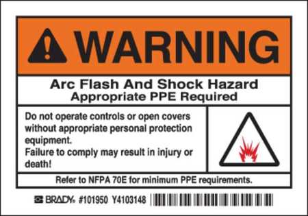 BRADY Label, Arc Flash, PK5 101950