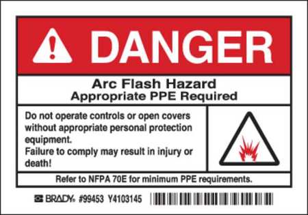 BRADY Arc Flash Protection Label, PK5, 99453 99453