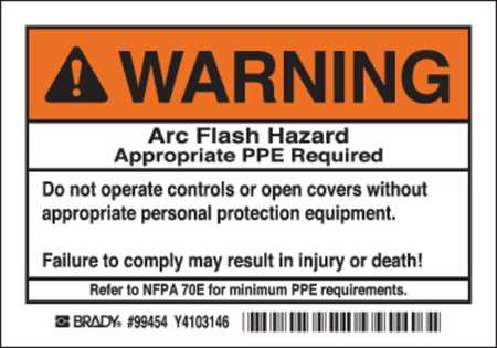 BRADY Arc Flash Protection Label, PK5, 99454 99454