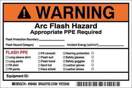 BRADY Arc Flash Protection Label, 6 In. W, PK5, 121079 121079