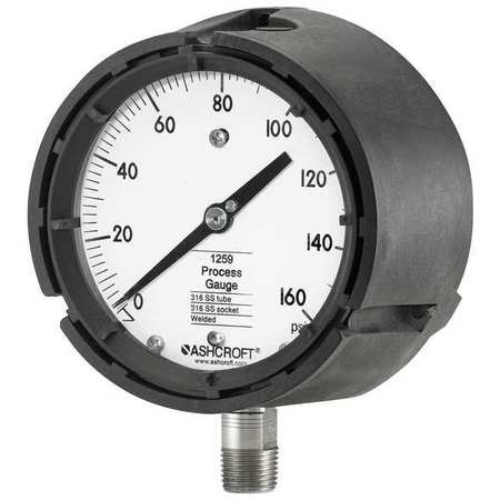 Ashcroft Pressure Gauge, 0 to 160 psi, 1/2 in MNPT, Plastic, Black 451259SD04L160#