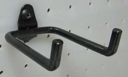 Zoro Select Double Rod Pegboard Hook for 1/4 in Hole & 1 in Spacing, 3 in L, 2-1/8 in W, Steel, Black 5TPG6