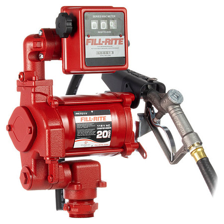 Fill-Rite Fuel Transfer Pump, 115V AC, 20 gpm Max. Flow Rate , 1/3 HP, Cast Iron, 1-1/4 in MNPT Inlet FR701V