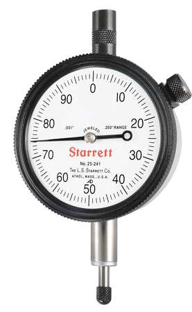 STARRETT Dial Indicator, 0 to 0.250 In, 0-100 25-241J