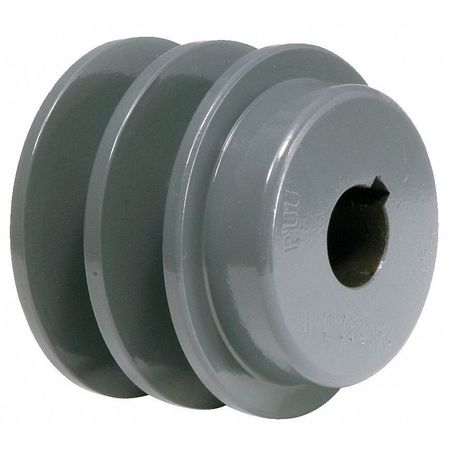 Zoro Select 1/2" Fixed Bore 2 Groove Standard V-Belt Pulley 2.55 in OD 2AK2512