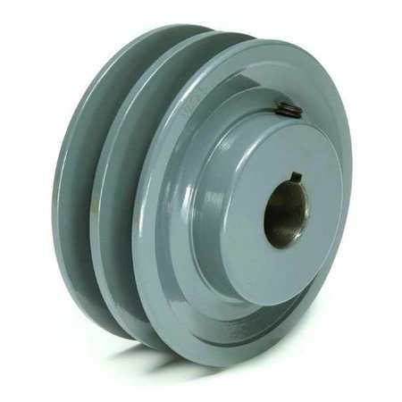 Zoro Select 1-1/8" Fixed Bore 2 Groove Standard V-Belt Pulley 4.75 in OD 2BK50118