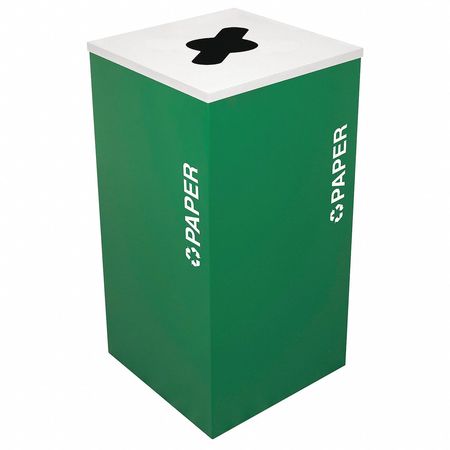 TOUGH GUY 24 gal Square Recycling Bin, Open Top, Green, Steel, Plastic, 1 Openings 5UJC8