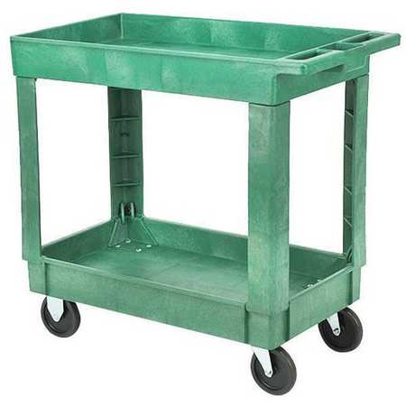 Zoro Select Utility Cart with Deep Lipped Plastic Shelves, Plastic, Flat, 2 Shelves, 500 lb 5UTJ0