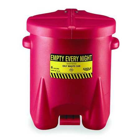 EAGLE MFG Oily Waste Can, 6 Gal., Poly, Red 933FL