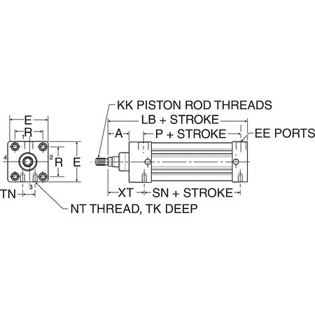 Speedaire Air Cylinder, 3 1/4 in Bore, 36 in Stroke, NFPA Double Acting 5VLK2