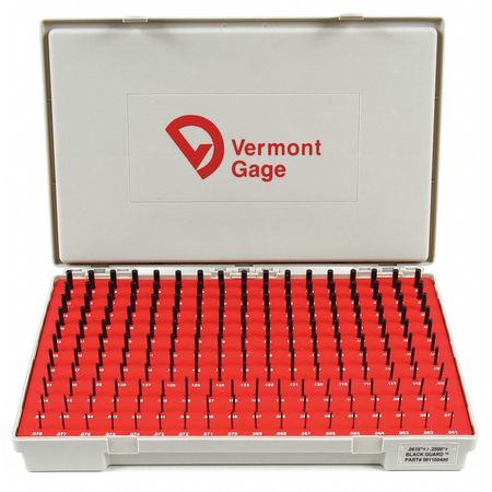 Vermont Gage Pin Gage Set, Plus, 0.061-0.250 In, Black 901100400