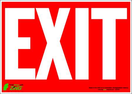 ZING Exit Sign, English, 14" W, 10" H, Polyester, Red 2078S