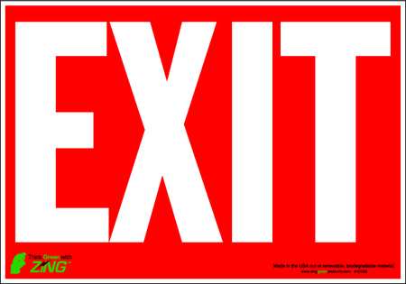 ZING Exit Sign, English, 10" W, 7" H, Polyester, Red 1078S