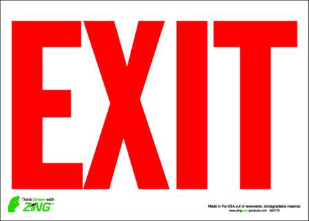 ZING EXIT Sign, Red on White, 10X14", Adhesive 2077S