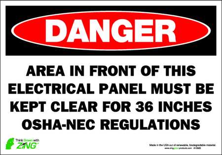 ZING DANGER Sign, Electrical Panel, 7X10", ADH 1089S