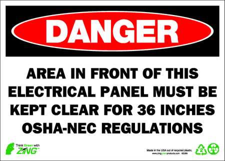 ZING DANGER Sign, Electrical Panel, 10X14" 2089