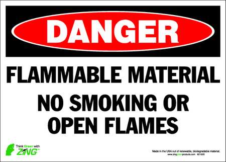 ZING Danger No Smoking Sign, 10" Height, 14" Width, Polyester, Rectangle, English 2100S