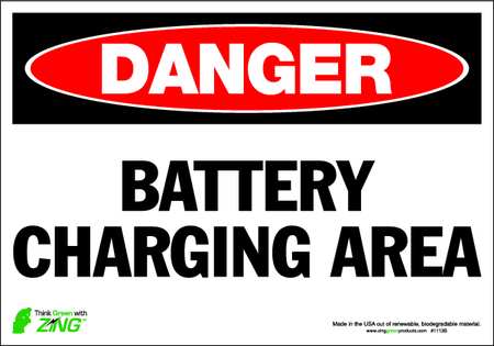 ZING DANGER Sign, Battery Charging Area, ADH 1113S