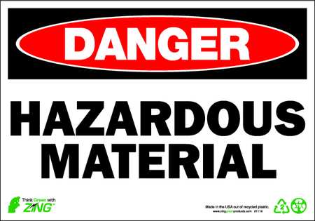 ZING Danger Sign, 7 in H, 10 in W, Plastic, Rectangle, English, 1114 1114