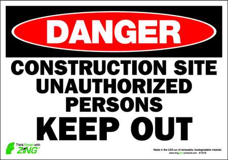 ZING Danger Sign, 7 x 10In, R and BK/WHT, ENG, 1121S 1121S