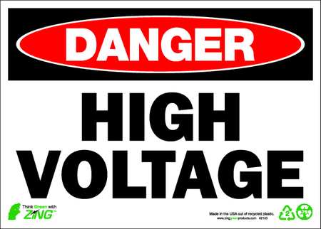 ZING DANGER Sign, High Voltage, 10X14", Plastic 2103