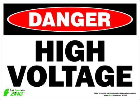 ZING DANGER Sign, High Voltage, 10X14", Adhesive 2103S