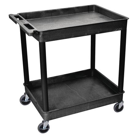 Zoro Select Utility Cart with Deep Lipped Plastic Shelves, Polyethylene, Flat, 2 Shelves, 400 lb TC11-B